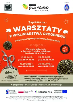 Zapraszamy na WARSZTATY Z WIKLINIARSTWA OZDOBNEGO - wrzesień 2018